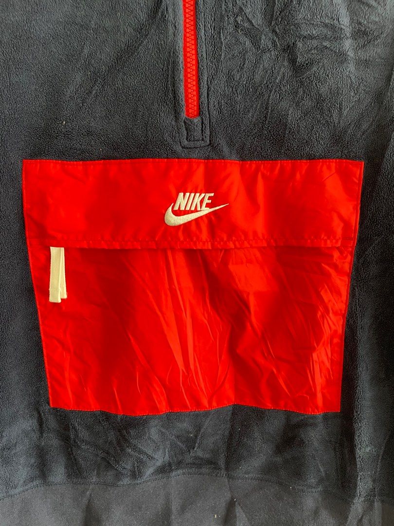 Nike Half Zip Borg Sweat In Navy Men L Fleece Jumper Sweatshirt Red Pullover Top
