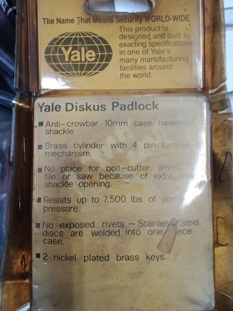 Padlock (Category: Locks, Doors & Gates) located in Manila. Submitted by carlyn5 (Listing ID 1340112077, Image 3). Description: diskus padlock Yale brand stainless steel w/ 2 keys heavy duty.