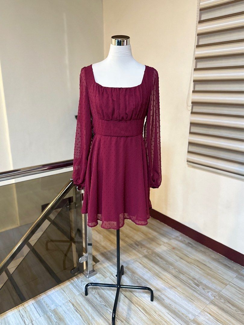 S-SEMI LARGE Red Maroon Wine Red Puff Long Sleeves Bustier Fairy Dress Red  Long Sleeves Dress Maroon Dress Mini Fairy Dress Valentines Dress Christmas  Dress, Women's Fashion, Dresses & Sets, Dresses on