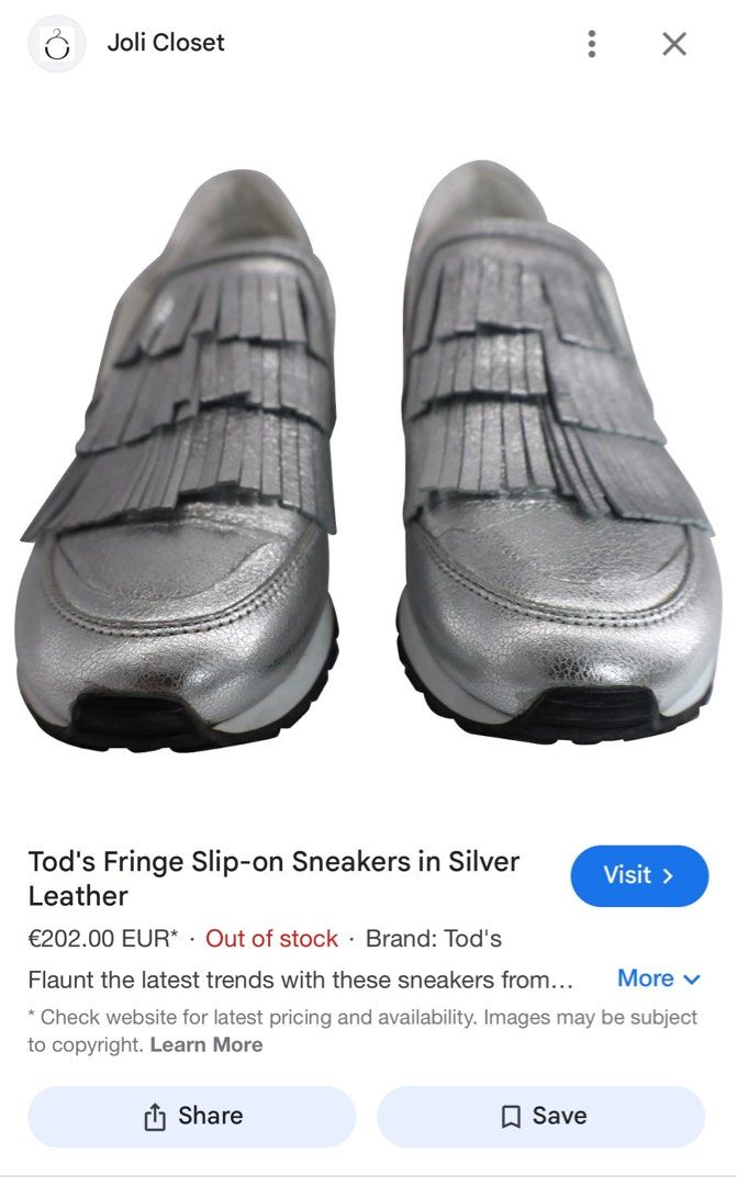 TOD’S (Category: Sneakers) located in Marikina City. Submitted by landertroy (Listing ID 1340232179, Image 3). Description: tod’s matte silver genuine leather, size 37, made in italy sneaker for women..