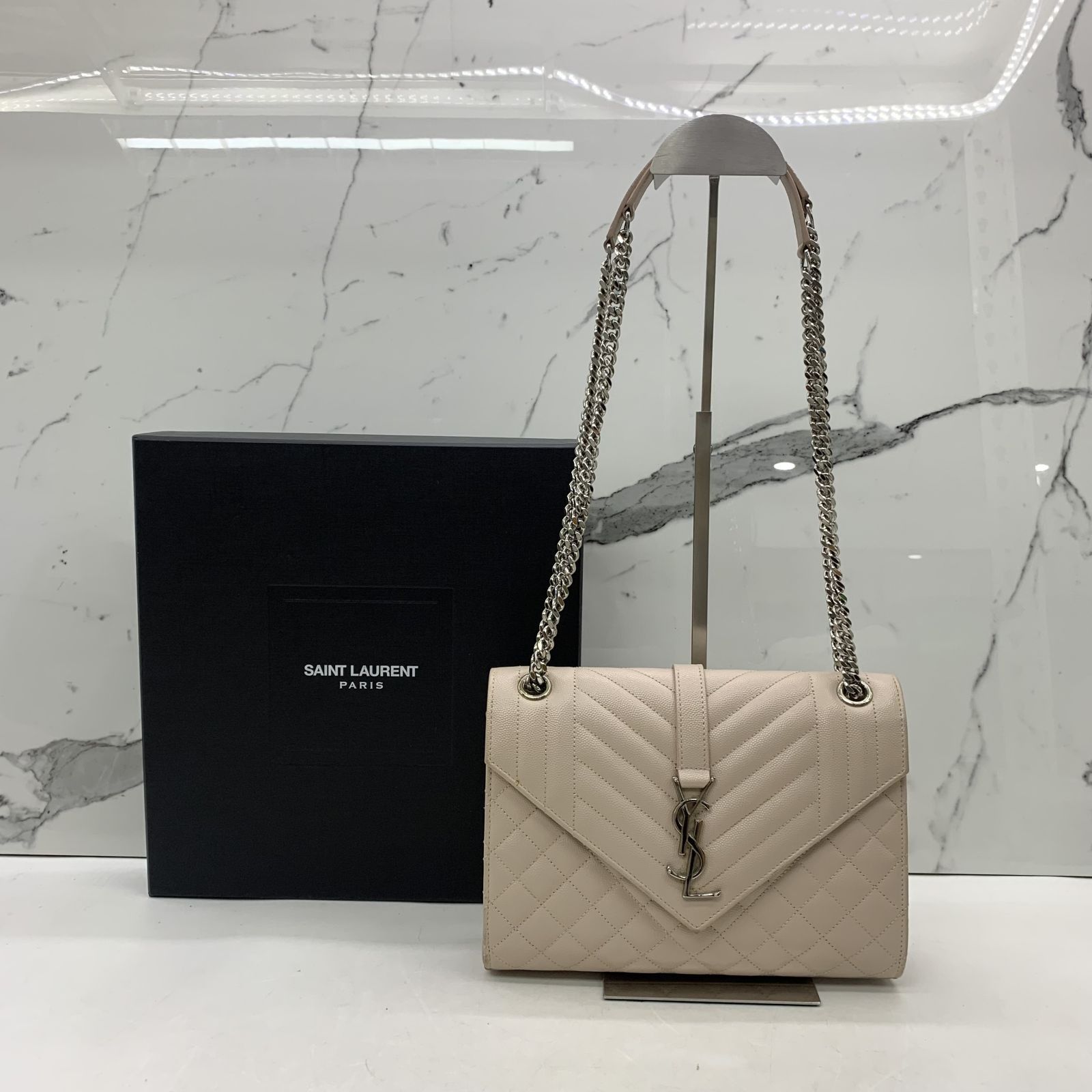 YSL 487206 BEIGE ENVELOPE MEDIUM SHW CHAIN SHOULDER BAG 247051319 AL