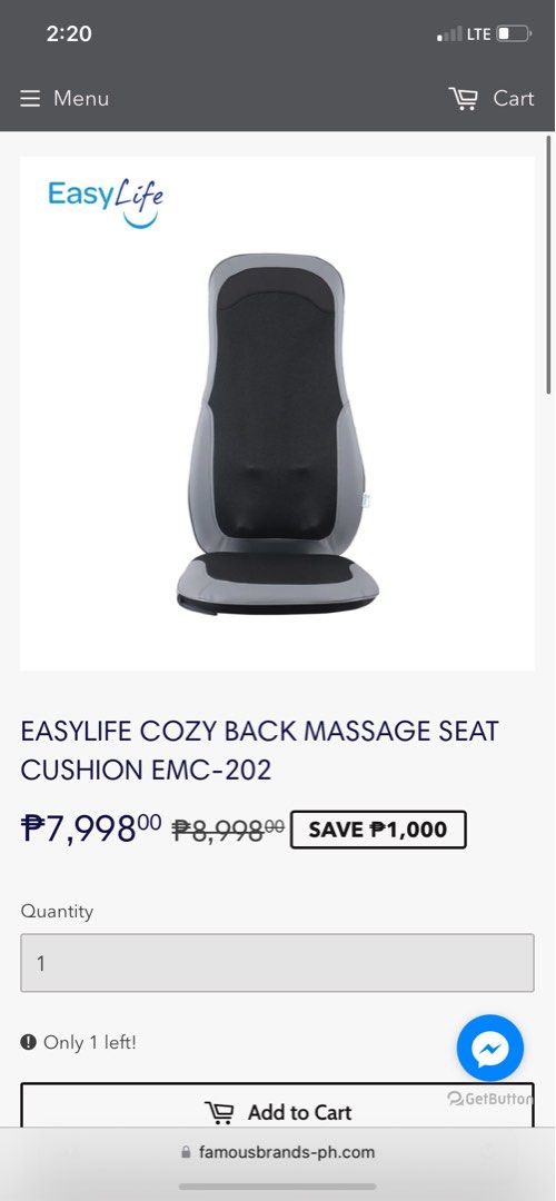 Back Massage Seat Cushion EasyLife (Category: Office & Business Technology) located in Quezon City. Submitted by nina.aguilarfran (Listing ID 1340346419, Image 2). Description: Negotiable. You can meet up or pick up Loc: Batasan Hills, QC.