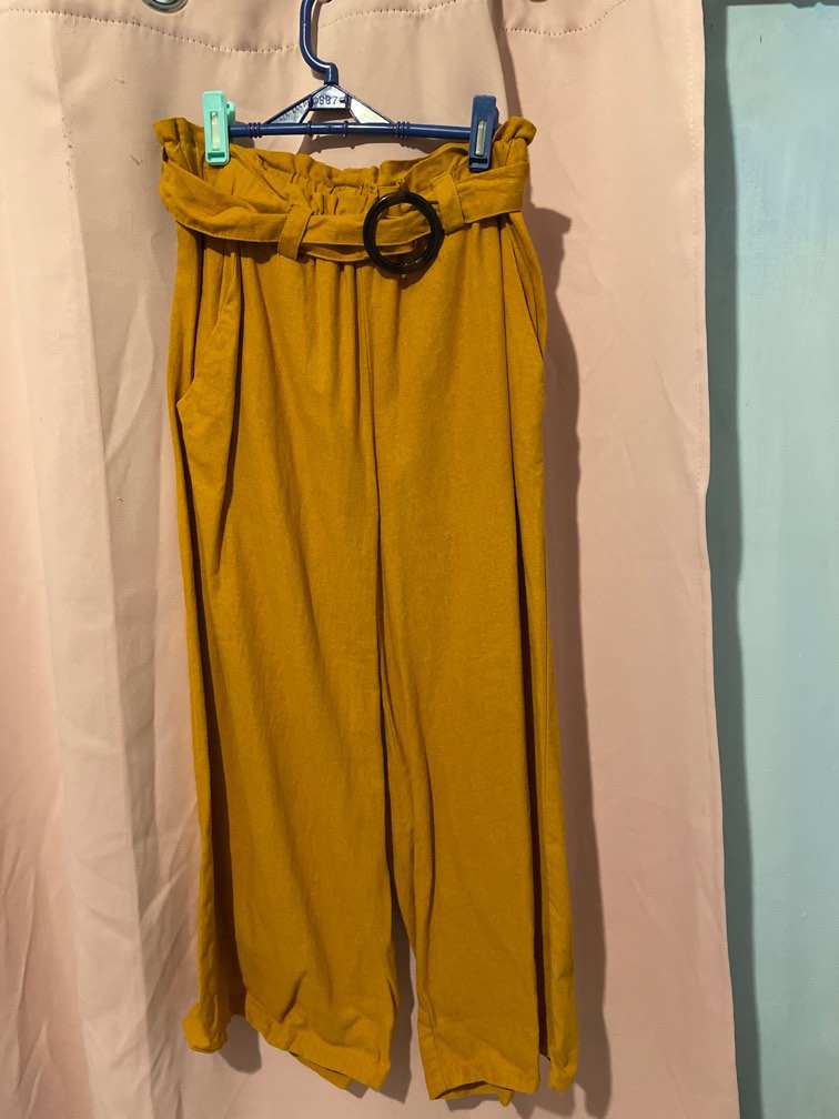 Women'S Mustard Yellow High-Rise Smart Loose Fit Solid Culottes main image 1