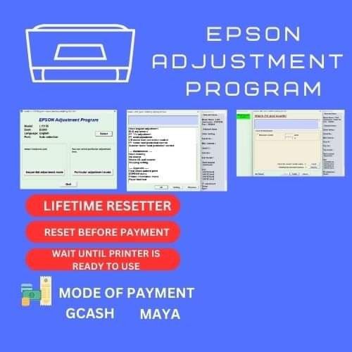 EPSON RESETTER LIFETIME USE (Category: Printers, Scanners & Copiers) located in Manila. Submitted by jhimdiaz12158 (Listing ID 1340414311, Image 1). Description: EPSON RESETTER (LIFETIME) Epson Adjustment Program is the solution for all your problem related to Epson Printers. One of the most common problems with Epson printers is Waste Ink Pads Counter Overflow Error. In this problem, an error message “A printer’s ink pad is at the end of its ser