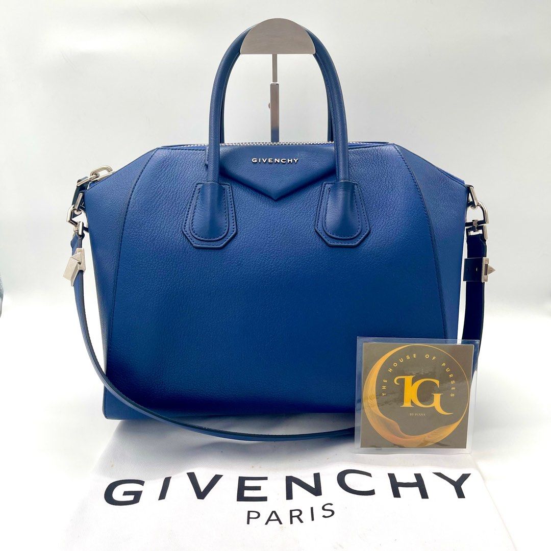 Givenchy Antigona Electric Blue Medium Handbag, SHW (Category: Luxury Bags & Wallets) located in Mandaluyong City. Submitted by thehouseofpurses_byivana1 (Listing ID 1340388800, Image 1). Description: ✨Givenchy Antigona Electric Blue Handbag, SHW✨ Size Medium 41x28x19cm or 16.1x11x7.4 inches Preloved and well cared for. No need to bring to a bag spa. See detailed pictures for the condition. Clean interior and exterior. No major flaws. Comes with 