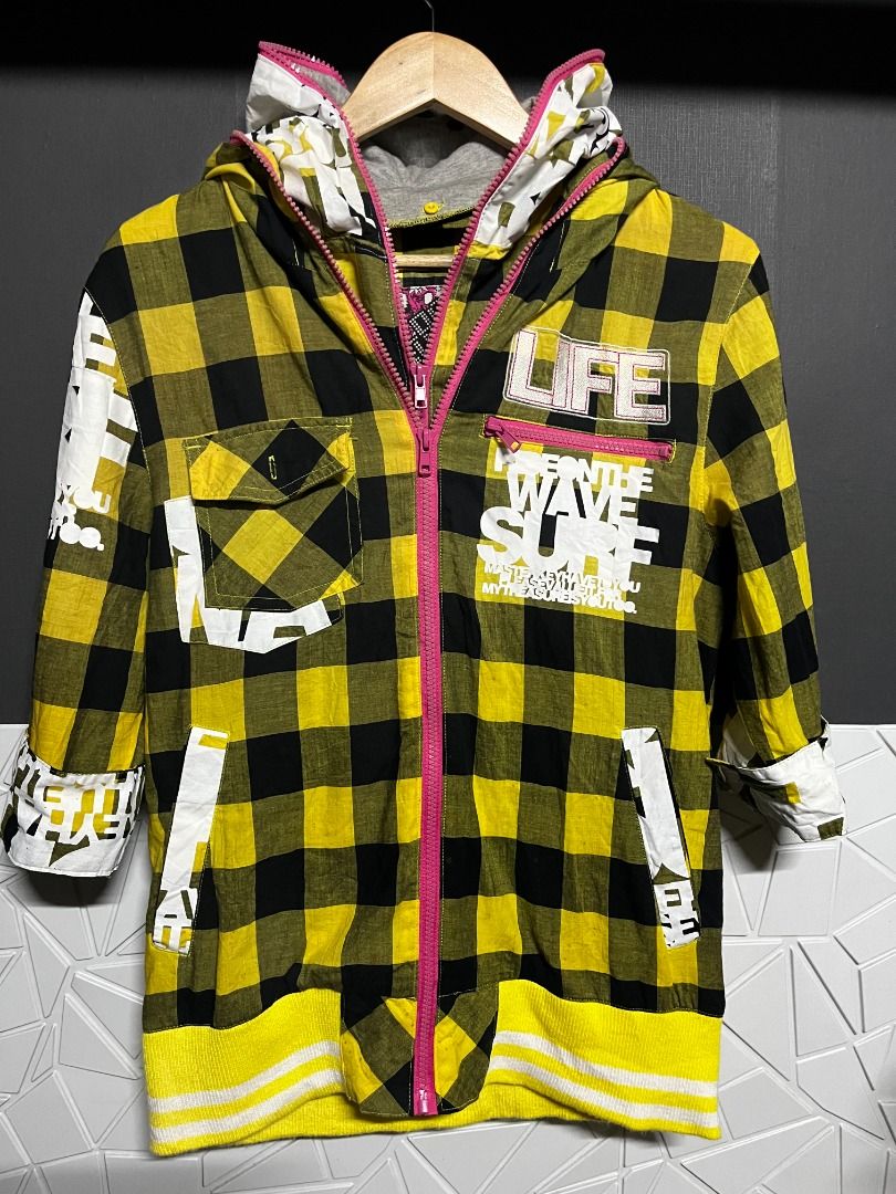 Yellow plaid hoodie on sale