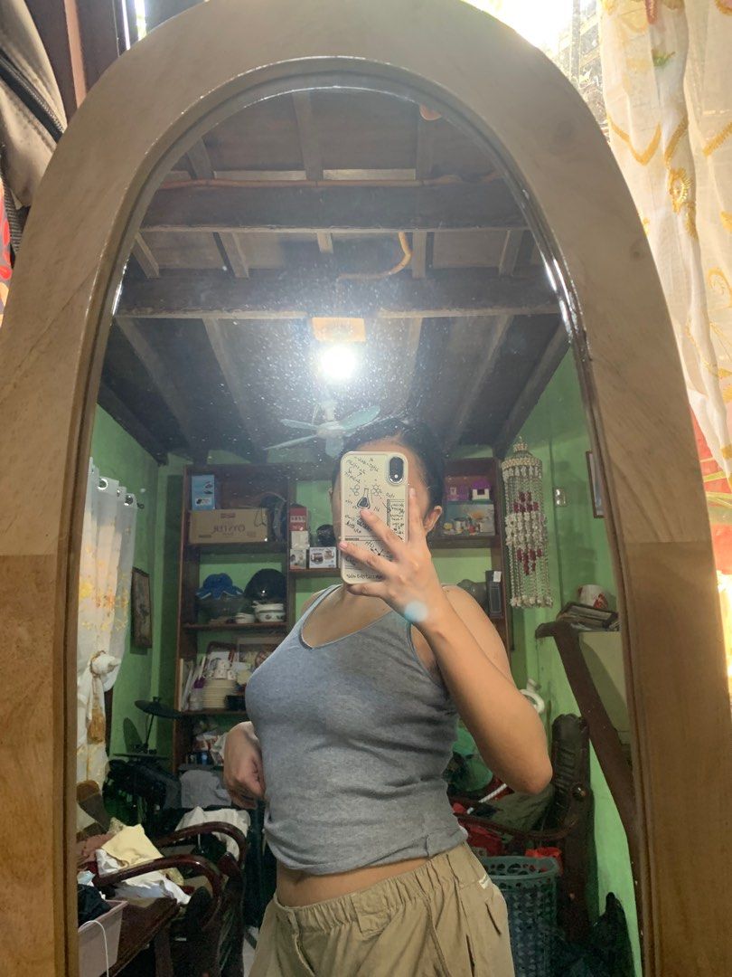 gray basic top (Category: Sleeveless) located in Dasmarinas. Submitted by gothic_biatch (Listing ID 1340360194, Image 2). Description: 🦋 laced material yung lining 🦋 s-m rfs: decluttering.