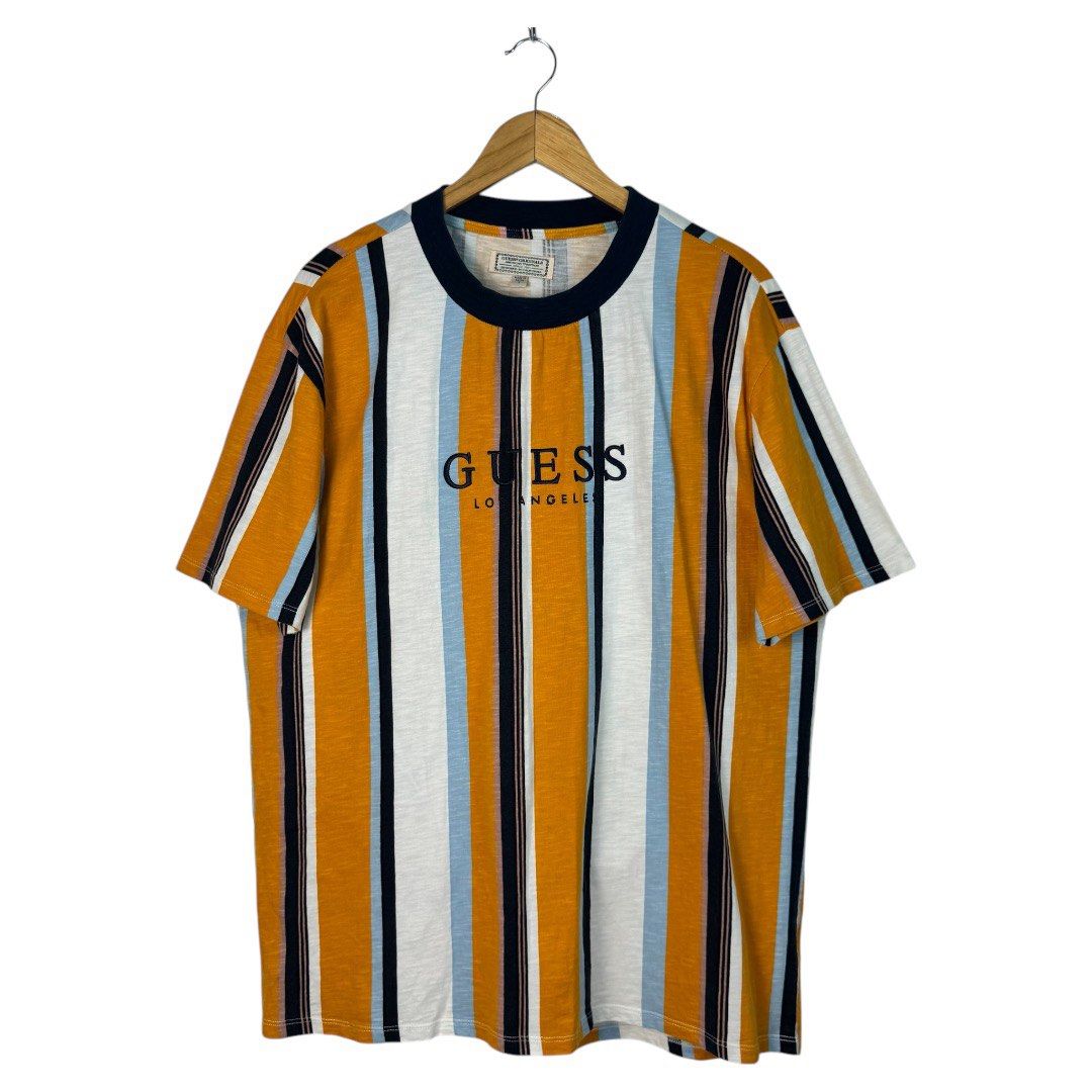 Guess Retro Vertical Striped T Shirt Men s Fashion Tops Sets Tshirts Polo Shirts on Carousell
