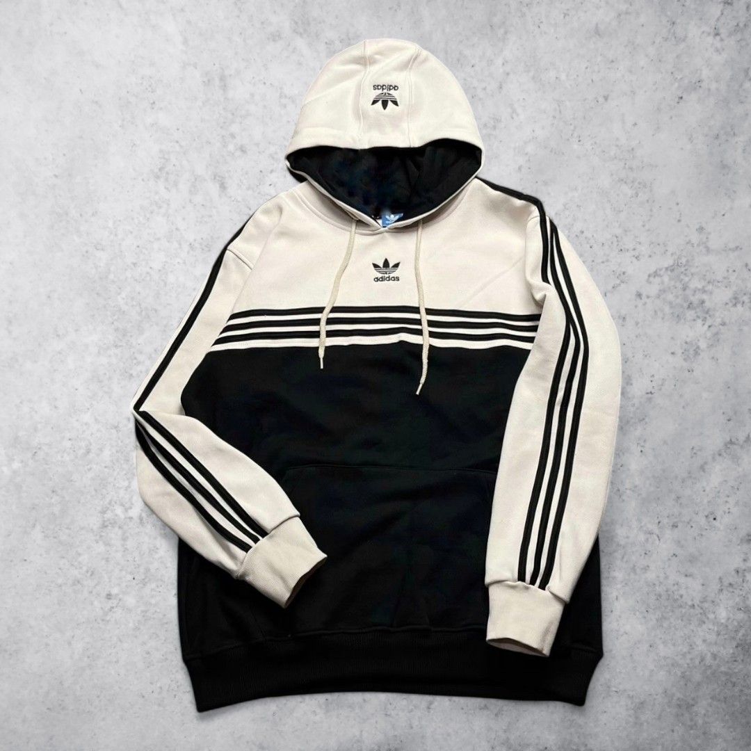 Hoodie Adidas Center Trefoil Color Block Cream Hitam, Fesyen Pria