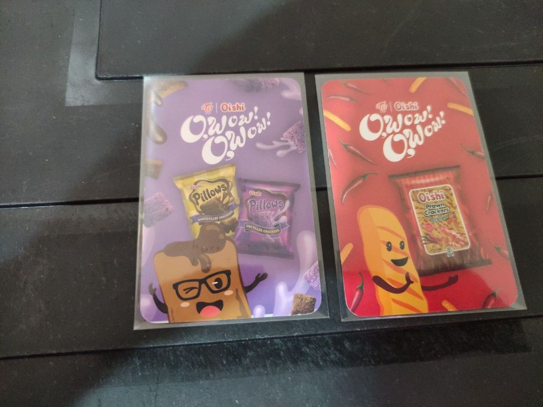 OFFICIAL TWICE X OISHI COLLAB PHOTOCARDS (Category: K-Wave Merchandise) located in Rodriguez. Submitted by starpreloveditems (Listing ID 1340373356, Image 2). Description: -Momo SOLD OUT -Good as new -No flaws -Good condition -includes plastic sleeves MoP: Gcash.