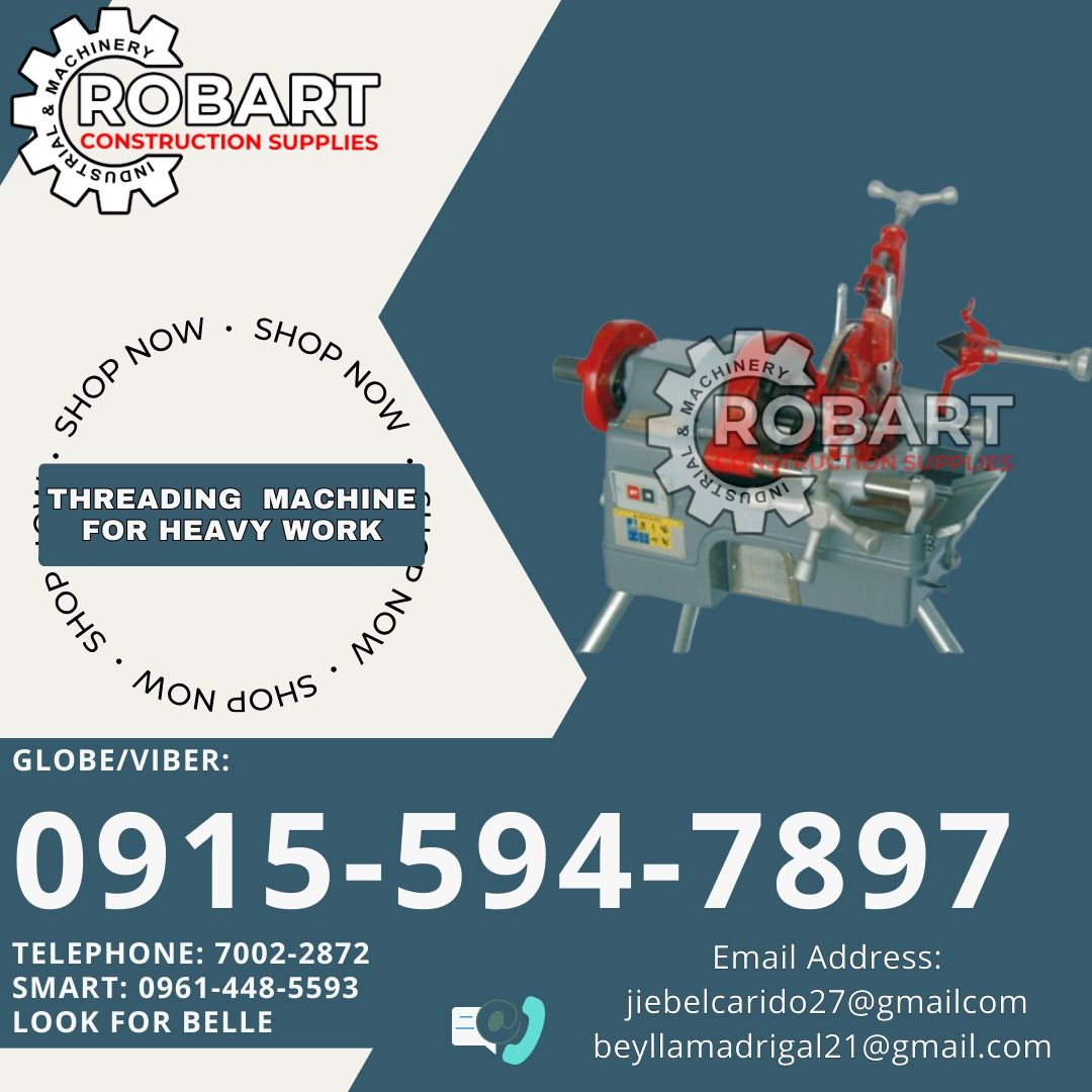 Threading Machine for heavy work (Category: Industrial Equipment) located in Manila. Submitted by bellarobart (Listing ID 1340350534, Image 1). Description: Threading Machine for heavy work Brand: Super Ego 1/2"-2" 𝑹𝑶𝑩𝑨𝑹𝑻 𝑪𝑶𝑵𝑺𝑻𝑹𝑼𝑪𝑻𝑰𝑶𝑵 𝑺𝑼𝑷𝑷𝑳𝑰𝑬𝑺 Office Address: 1405 Yuseco St. Sta Cruz Manila SEND US MESSAGE FOR INQUIRIES ‼️‼️ Glb/Vibr: 0915-594-7897 Smrt: 0961-448-5593 Landline: (7746-6248 / 7002-2872) 𝓛𝓞𝓞𝓚 𝓕𝓞𝓡 𝓑�