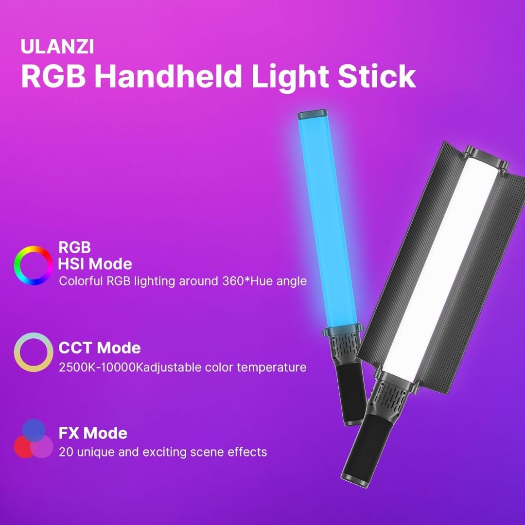 ULANZI VL360 VIDEO LIGHT (Category: Camera Bags & Carriers) located in Quezon City. Submitted by imax12345 (Listing ID 1340438738, Image 3). Description: ( ULANZI VL360 VIDEO LIGHT ) ✅38W RGB LED Light Stick: The ULANZI VL360 features 360 LEDs, reaching 2200 lux brightness with adjustable color temperature (2500K-10000K) and brightness. ✅Modes: Offers RGB, CCT (10%-100% brightness), and 20 scene effects for creative lighting. ✅Barn Doors: Removab