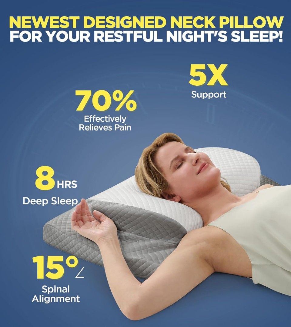Ultra Comfort Cervical Neck Pillow for Pain Relief Adjustable Side Sleeper Pillow Fit Shoulder Perfectly Odorless Ergonomic Memory Foam Pillow w Armrest Area Bed Pillows for Back Stomach Sleeping