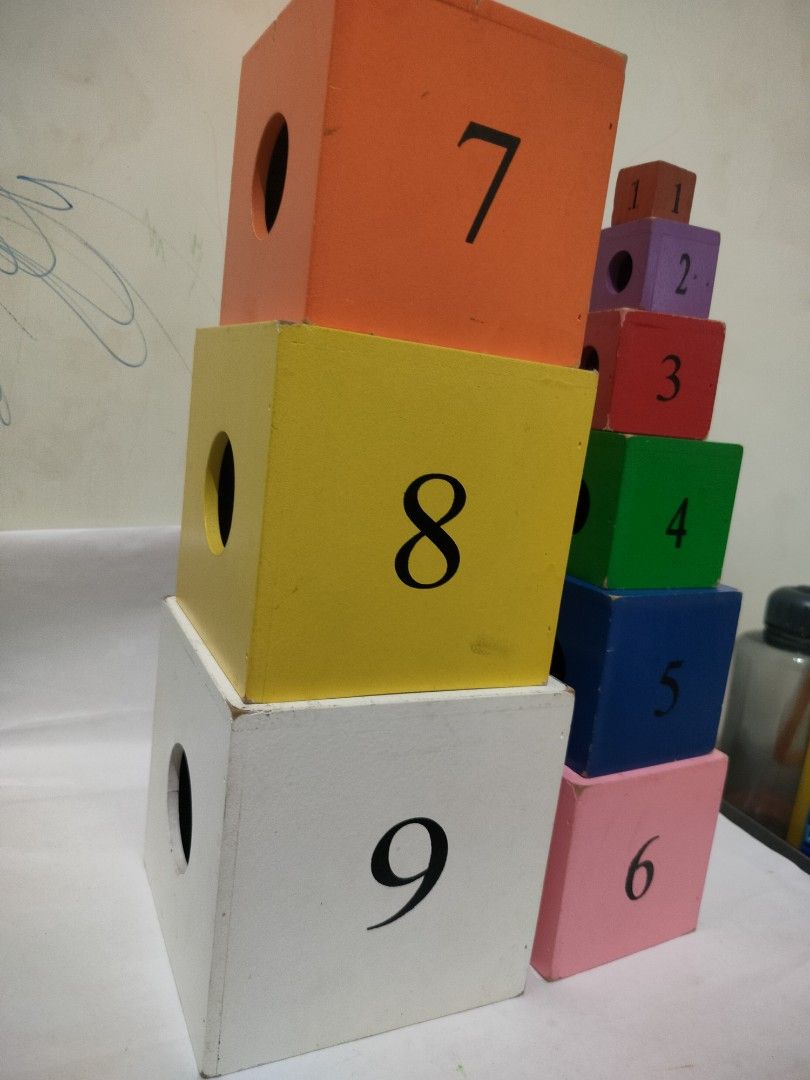 Building Box Numbers Wooden Stacking Boxes Numbers Mainan Balok Tumpuk Edukasi, Toys ...
