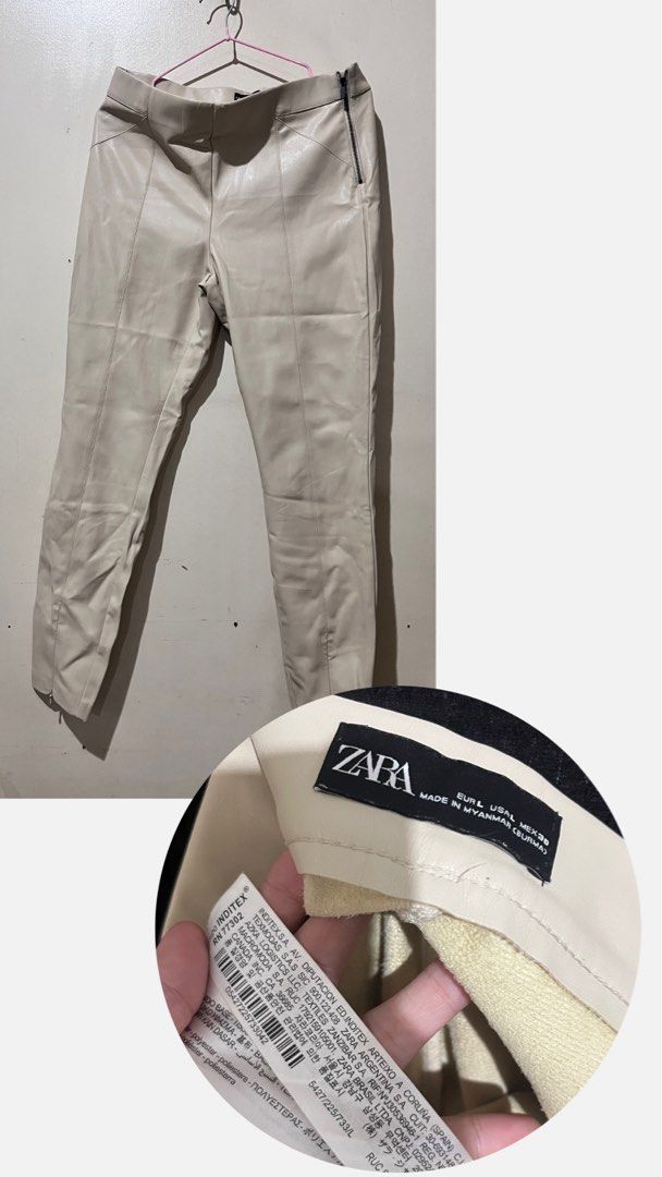 Zara Leather Pants (Category: Other Bottoms) located in Paranaque City. Submitted by lbyj72 (Listing ID 1340419655, Image 2). Description: Zara Leather Pants Original from France Natambak lang Size: Large/30 Fits: Medium Color: Beige Best pang aura sa winter countries will give discount if take all 3 leather pants.