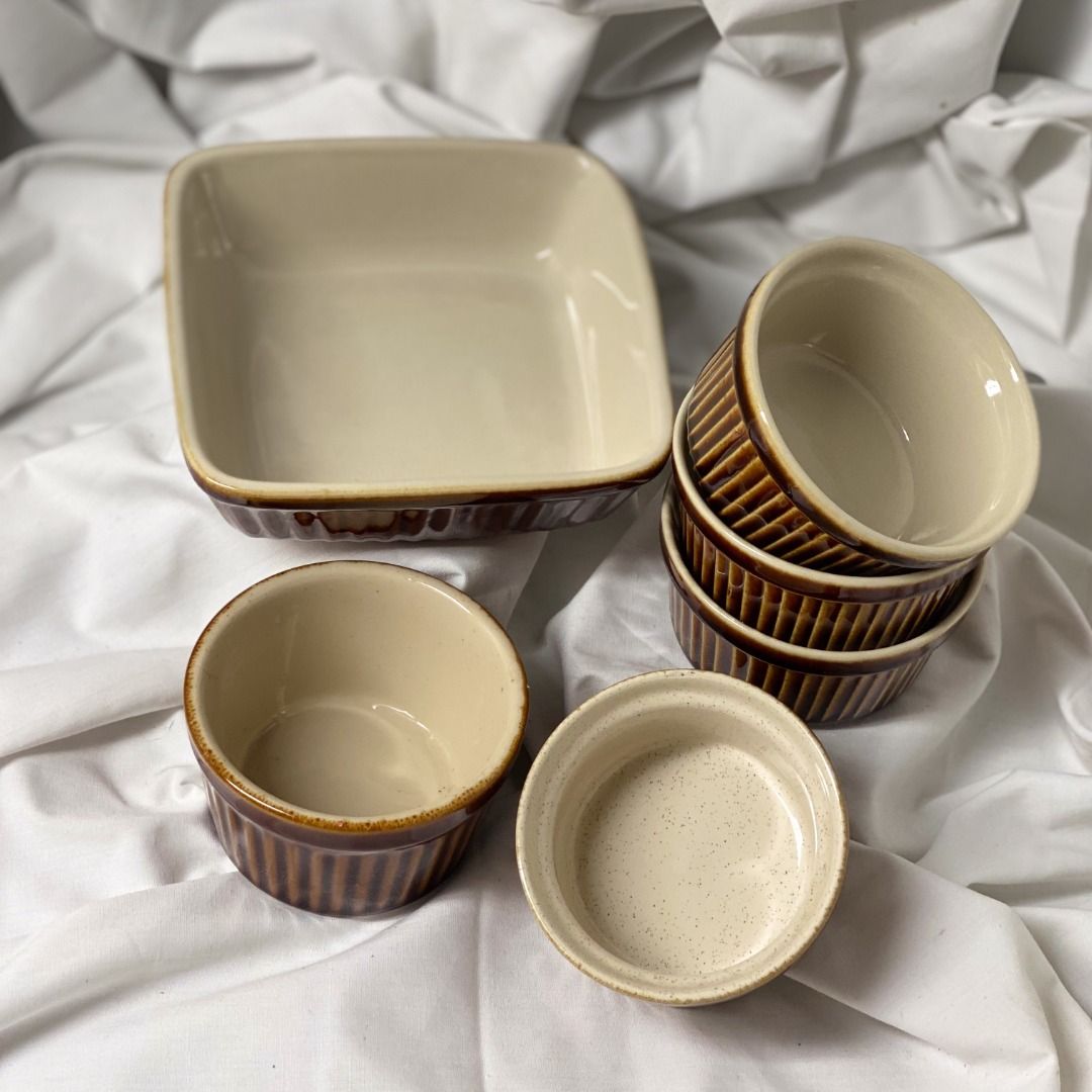 113024-015 6 pc Ramekin Set (Category: Bakeware) located in Quezon City. Submitted by madiscollectibles (Listing ID 1340602287, Image 2). Description: 6 pc Ramekin Set Made in England 1- Square 14 cm x 14 cm x 4.5 cm 1- Diameter: 9 cm x Height 5.5 cm 4- Diameter 9 cm x Height: 4.5 cm Kindly manage your expectations. Item/s may have had a previous life and may tell their story through minor imperfections such as scratches, chips, cracks, and stain