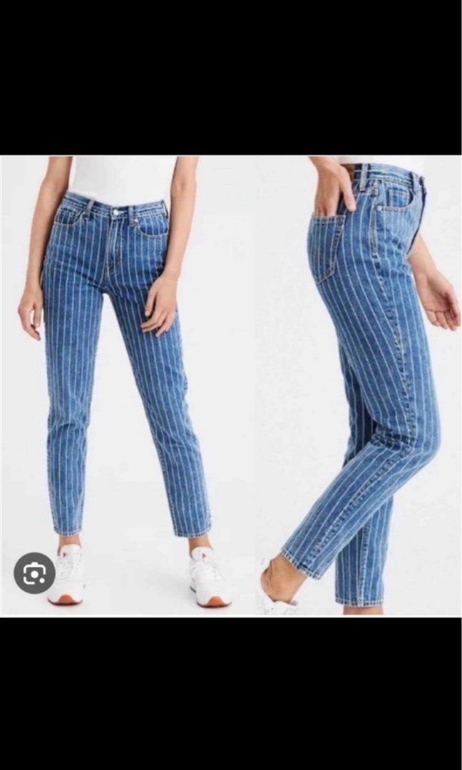 American eagle striped mom jeans highwaist pants zara Women s Fashion Undergarments Loungewear on Carousell