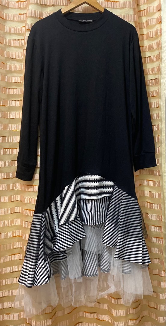 BLACK DRESS WITH LACES AND FRILLS, Women's Fashion, Dresses & Sets