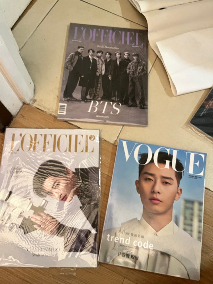 BTS CHA EUNWOO MAGAZINE COVERS BUNDLE (Category: Magazines) located in Manila. Submitted by lars13 (Listing ID 1340539592, Image 1). Description: Park seo joon not available Bts and cha eun woo new still in plastic Bundle for 750.