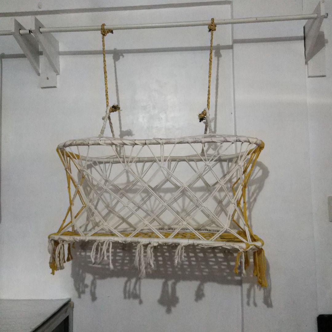 Duyan - Baby Swing / Crib (Category: Cots & Cribs) located in Bulacan. Submitted by chiruth (Listing ID 1340503435, Image 1). Description: Color: Yellow & White Signs of use Needs cleaning .