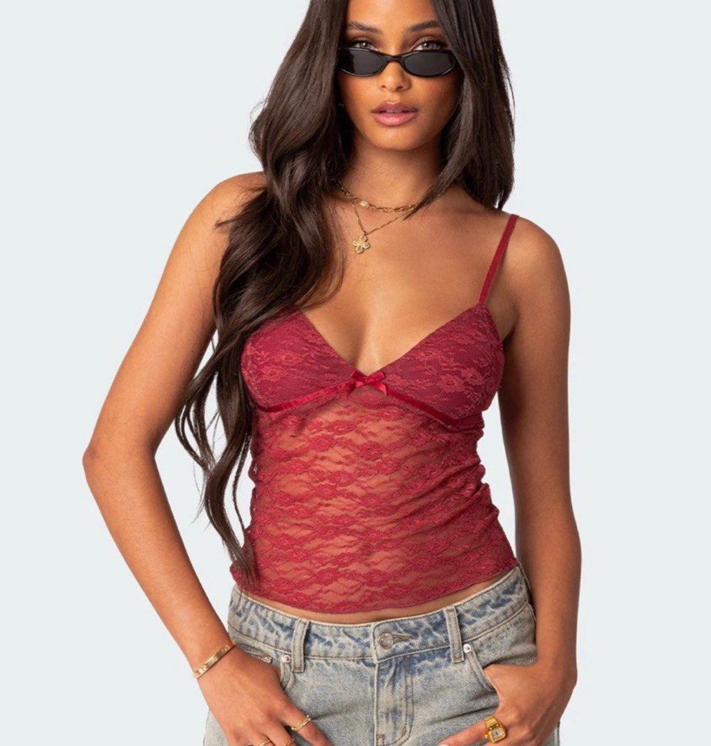 Edikted Eira sheer lace top y2k (Category: Sleeveless) located in Singapore. Submitted by inkedxletters (Listing ID 1340570038, Image 1). Description: .