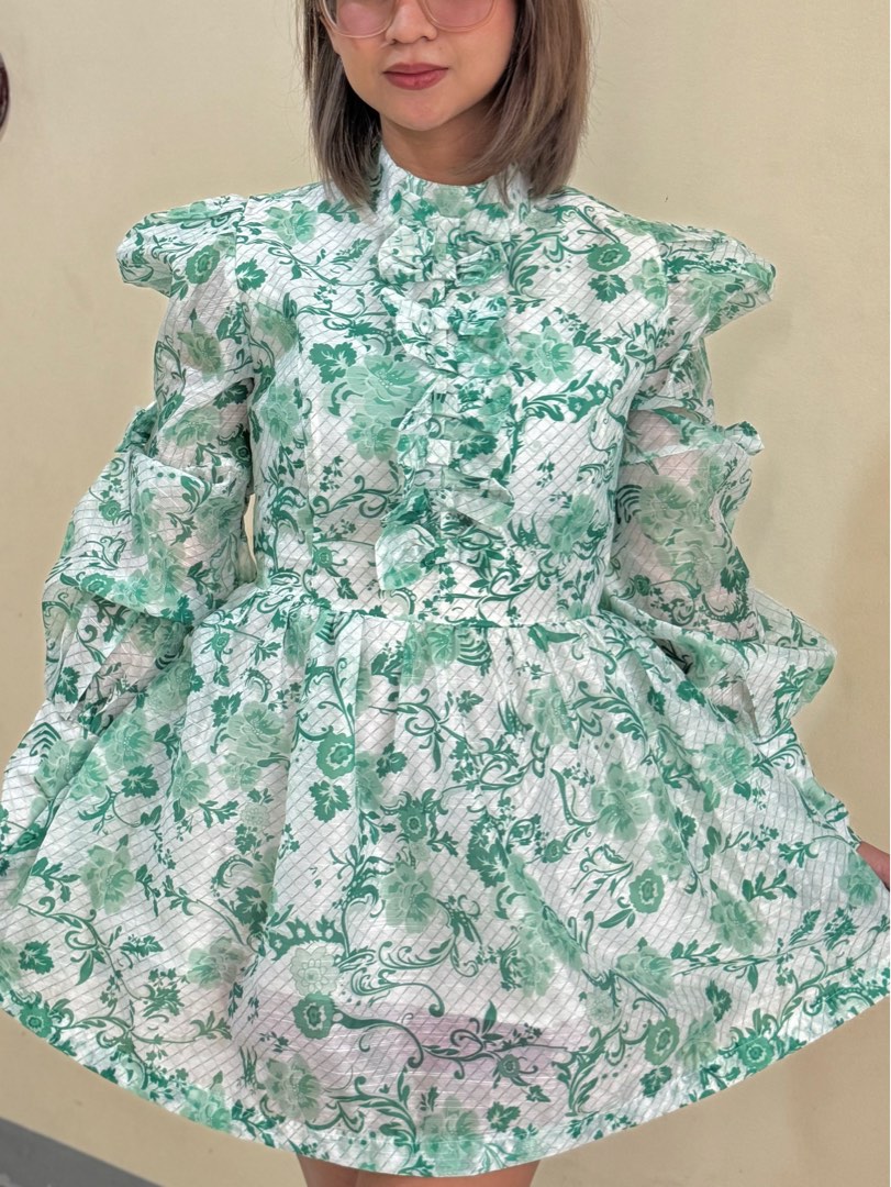 Chiffon Floral Dress in Aqua Green