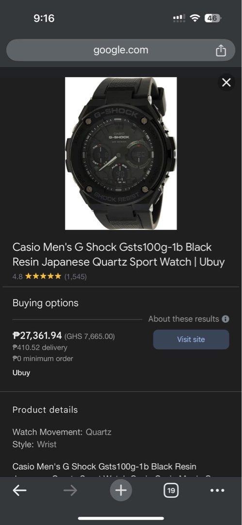 Gshock G Steel For strap replacement only (Category: Men's Watches) located in Taytay. Submitted by michidc (Listing ID 1340594117, Image 3). Description: FOR SALE RUSH‼️‼️ ₱6500 ONLY! RUSH PRICE G- Shock GSTS100G-1B G Steel Blackout 🔥🖤🔥 Tough Solar Complete package‼️ 9/10 condition Personal watch, Lady owned. Bought in Time Depot Mall of Asia with Warranty card Issue: Short Strap for Replacement only Lost hang tag Payments: BDO Loc: Taytay, R
