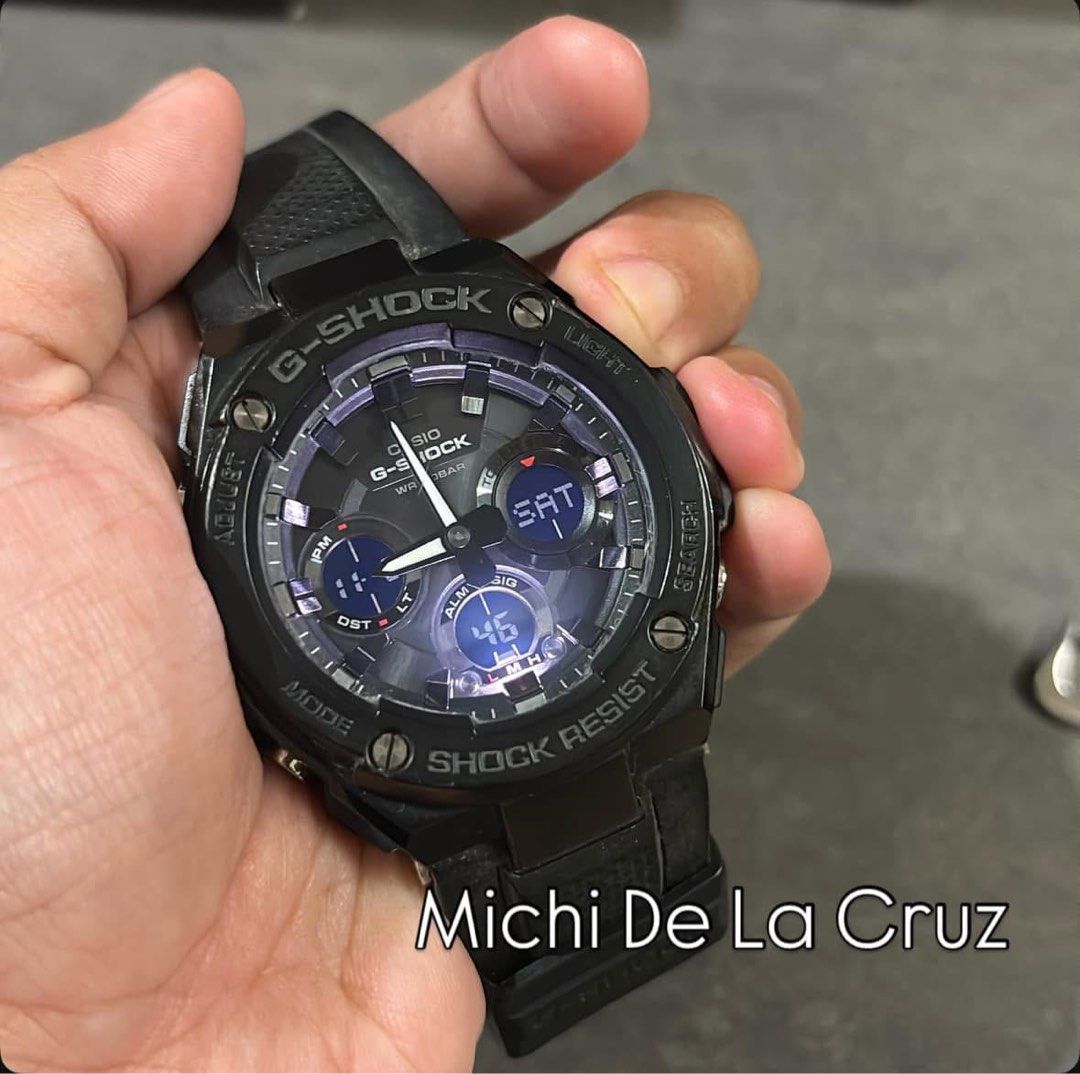 Gshock G Steel For strap replacement only (Category: Men's Watches) located in Taytay. Submitted by michidc (Listing ID 1340594117, Image 1). Description: FOR SALE RUSH‼️‼️ ₱6500 ONLY! RUSH PRICE G- Shock GSTS100G-1B G Steel Blackout 🔥🖤🔥 Tough Solar Complete package‼️ 9/10 condition Personal watch, Lady owned. Bought in Time Depot Mall of Asia with Warranty card Issue: Short Strap for Replacement only Lost hang tag Payments: BDO Loc: Taytay, R
