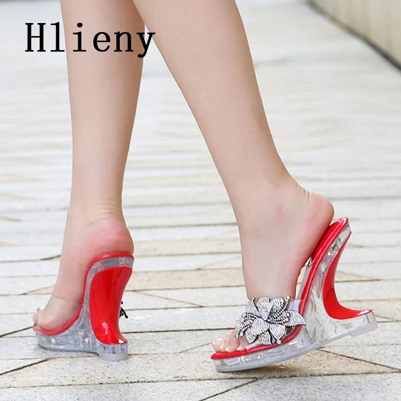 Hlieny Summer Sexy PVC Transparent Wedge Slippers Fashion Crystal Flowers Women s Sandals Strange High Heels Platform Shoes Carousell