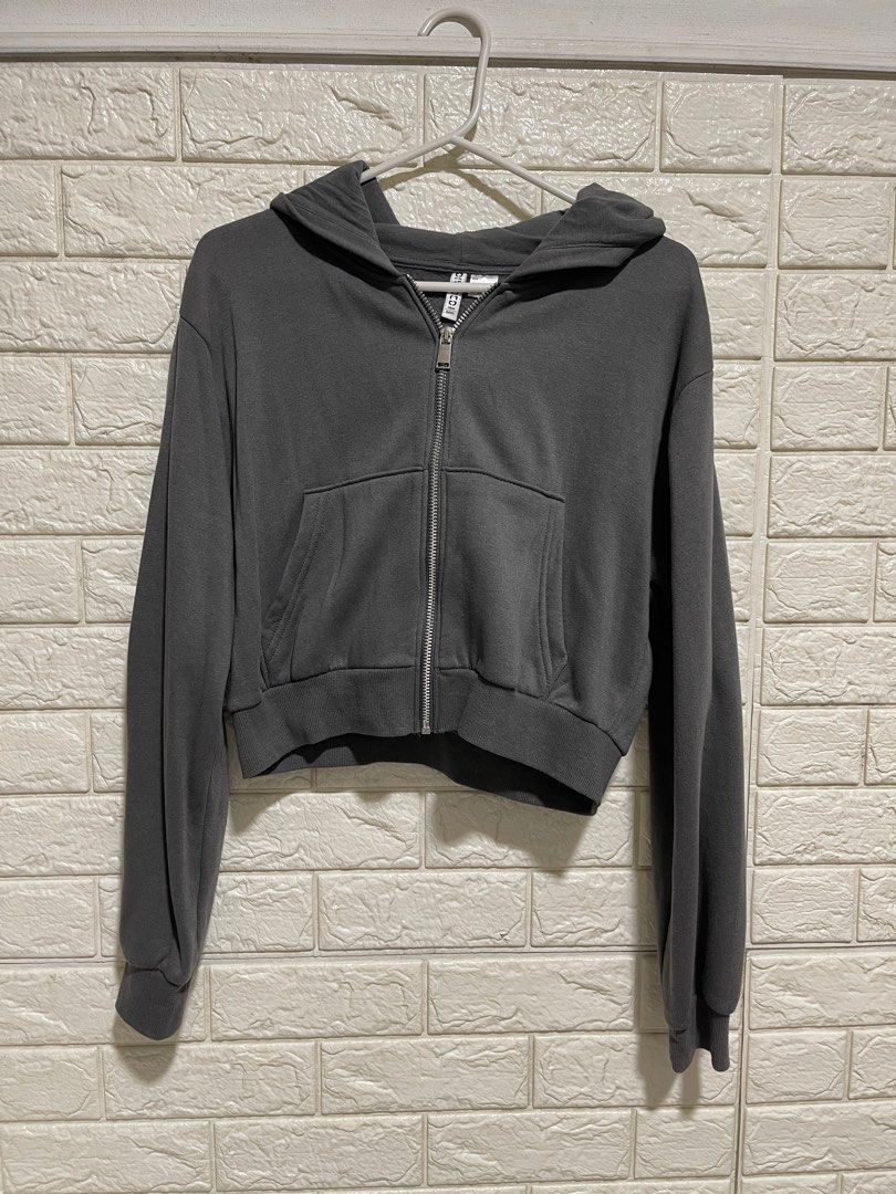 H&m grey cropped hoodie hot sale