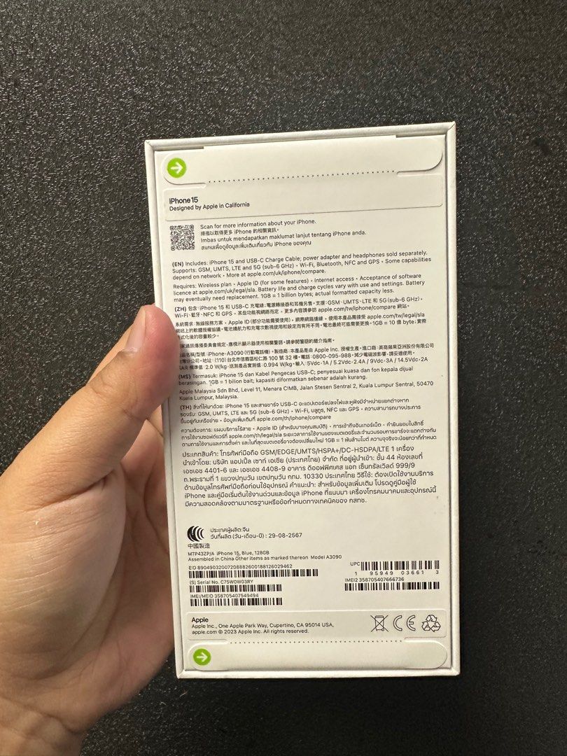 Iphone 15 128gb NTC Brandnew & Sealed Openline (Category: iPhone 15 Series) located in Quezon City. Submitted by legitgadgetforless (Listing ID 1340501519, Image 2). Description: Brandnew & Sealed Iphone 15 128gb in blue color NTC ..with one year Apple Warranty. ⭕️⭕️MOP : Bank transfer or Cash RESELLER’s are most Welcome. ✅Cod within Metro Manila and NCR+ ( Same day deliver ) ✅Meet ups on my desired place • Sm Megamall • Sm Makati •Sm Sta. Mesa (