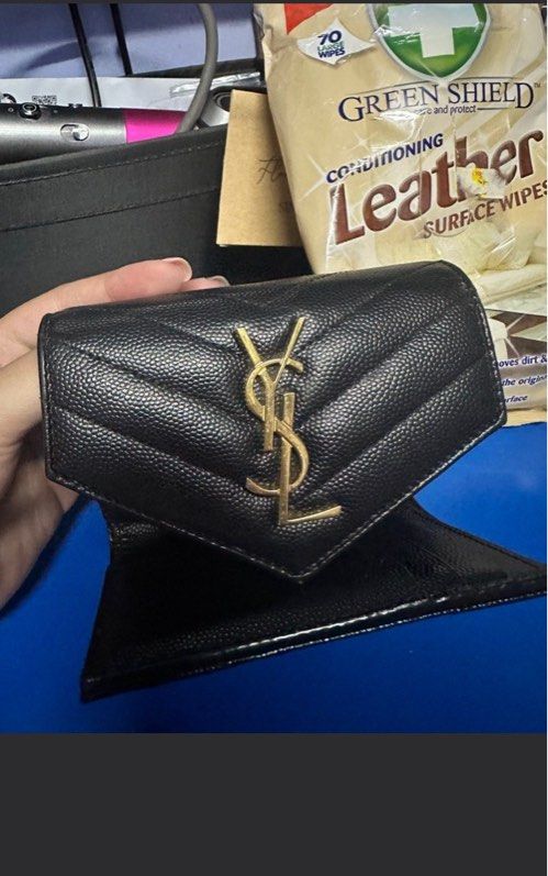 YSL Wallet YSL SAINT LAURENT WALLET CASSANDRE MATELASSE COMPACT TRI FOLD WALLET IN GRAIN DE POUDRE EMBOSSED LEATHER