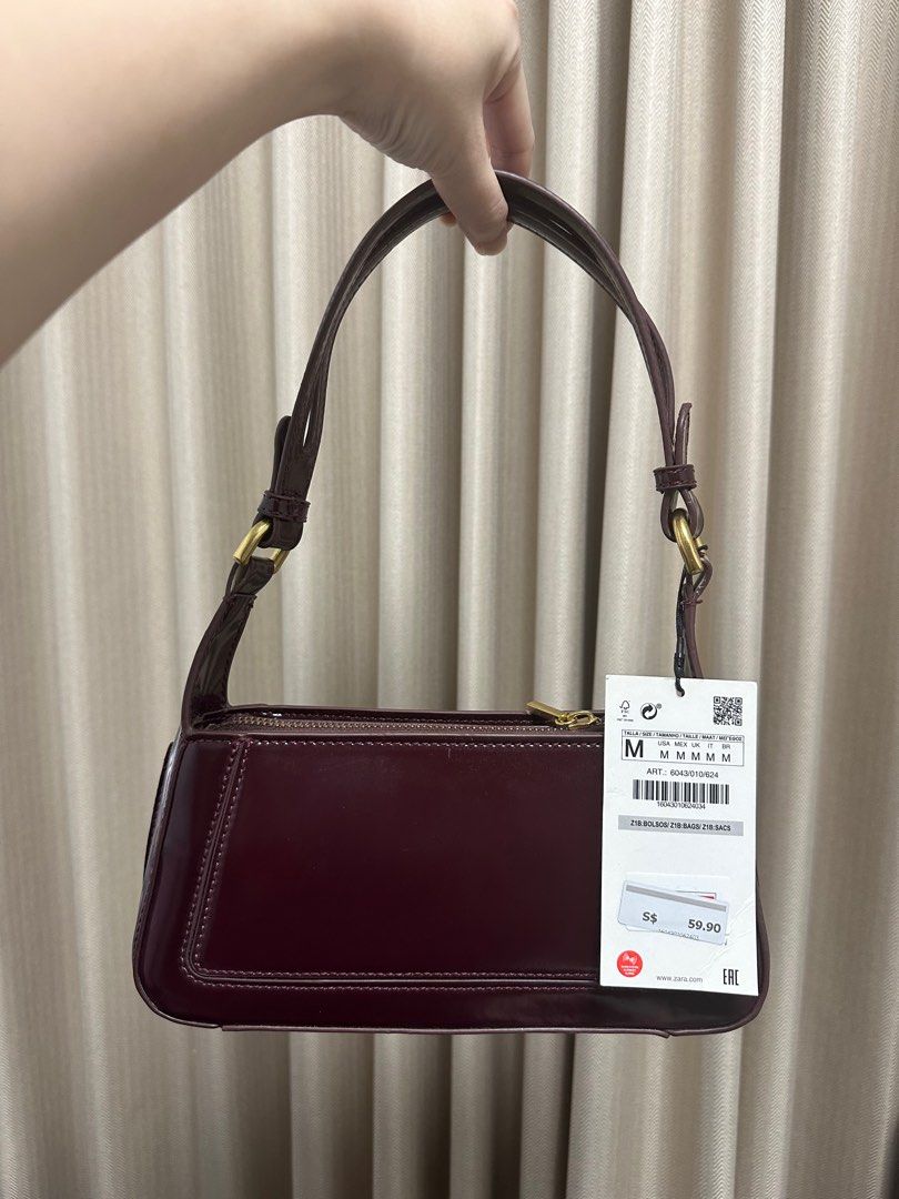 Zara Patent Finish Shoulder Bag in Burgundy Red, Women's Fashion