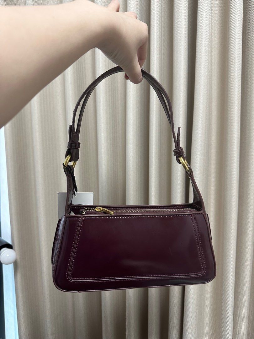 Zara Patent Finish Shoulder Bag in Burgundy Red, Women's Fashion