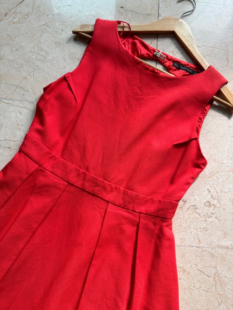 zara red shift dress Zara Scarlet Red Mini Shift Dress with Black Piping Sz M