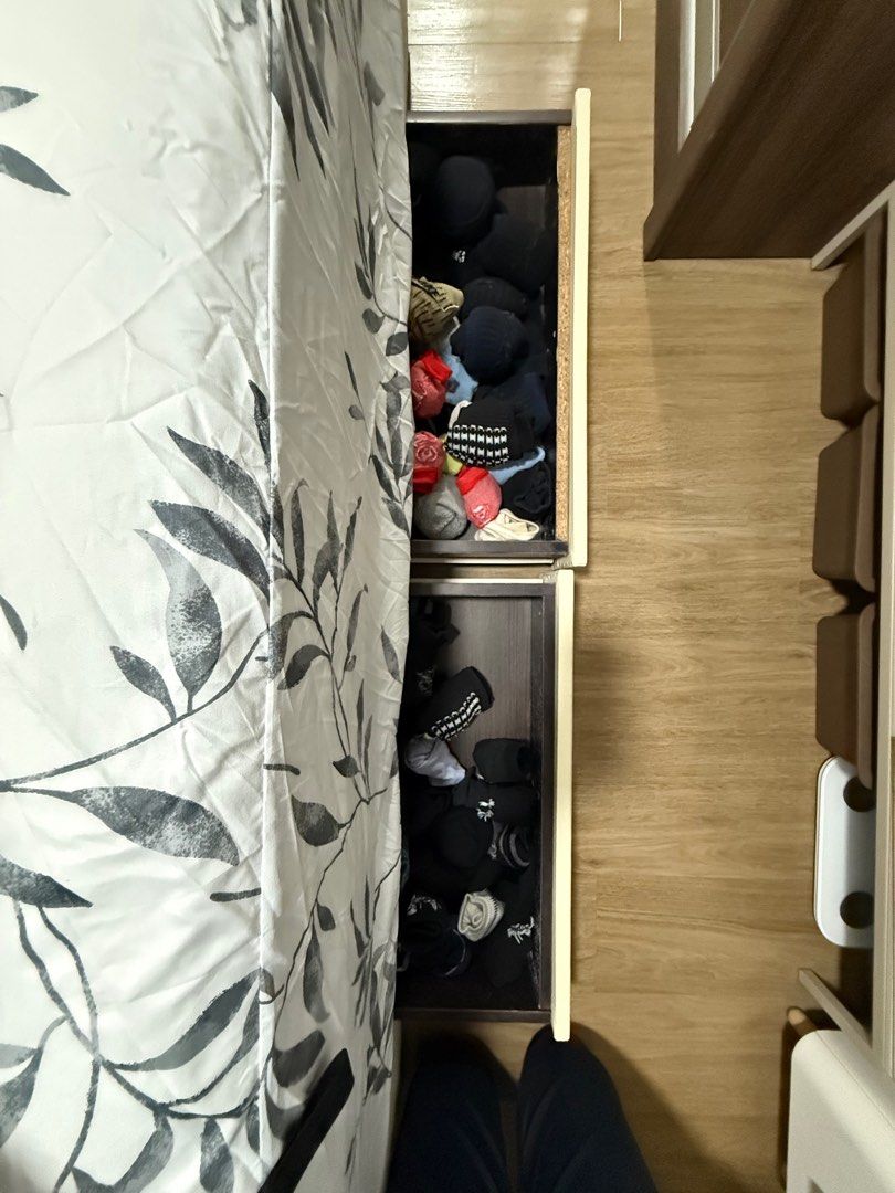 Bed frame (Category: Bed Frames & Mattresses) located in Singapore. Submitted by rocketmoon0202 (Listing ID 1340721979, Image 3). Description: selling away my bedframe..still in good condition.it has two medium size drawer. Exclude the mattress.. Negotiable.. Do take note to arrange your own pick up. .