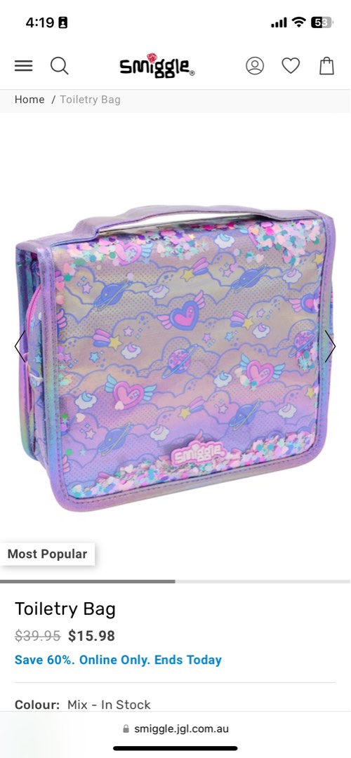 Smiggle toiletry bag clearance