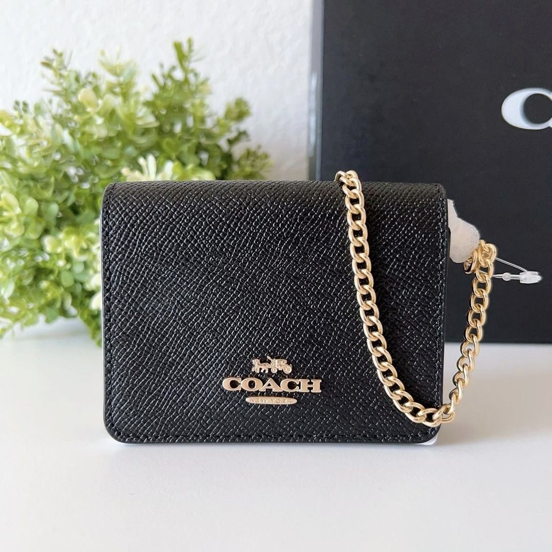 Coach C0059 Mini Wallet On A Chain in Black Metallic Crossgrain Leather Ladies Wallet with Detachable Chain Women s Fashion Bags Wallets Wallets Card holders on Carousell