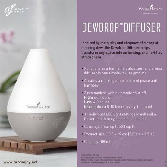 Dewdrop Diffuser (Category: Air Purifiers & Dehumidifiers) located in Baguio. Submitted by essentially_yours (Listing ID 1340717218, Image 1). Description: 0 Dewdrop Diffuser Young Living’s Dewdrop™ Diffuser functions as a humidifier, atomizer, and aroma diffuser in one simple-to-use product. Inspired by the purity and elegance of a drop of morning dew, the Dewdrop Diffuser’s design reflects Young Living’s dedication to providing high-quality ess