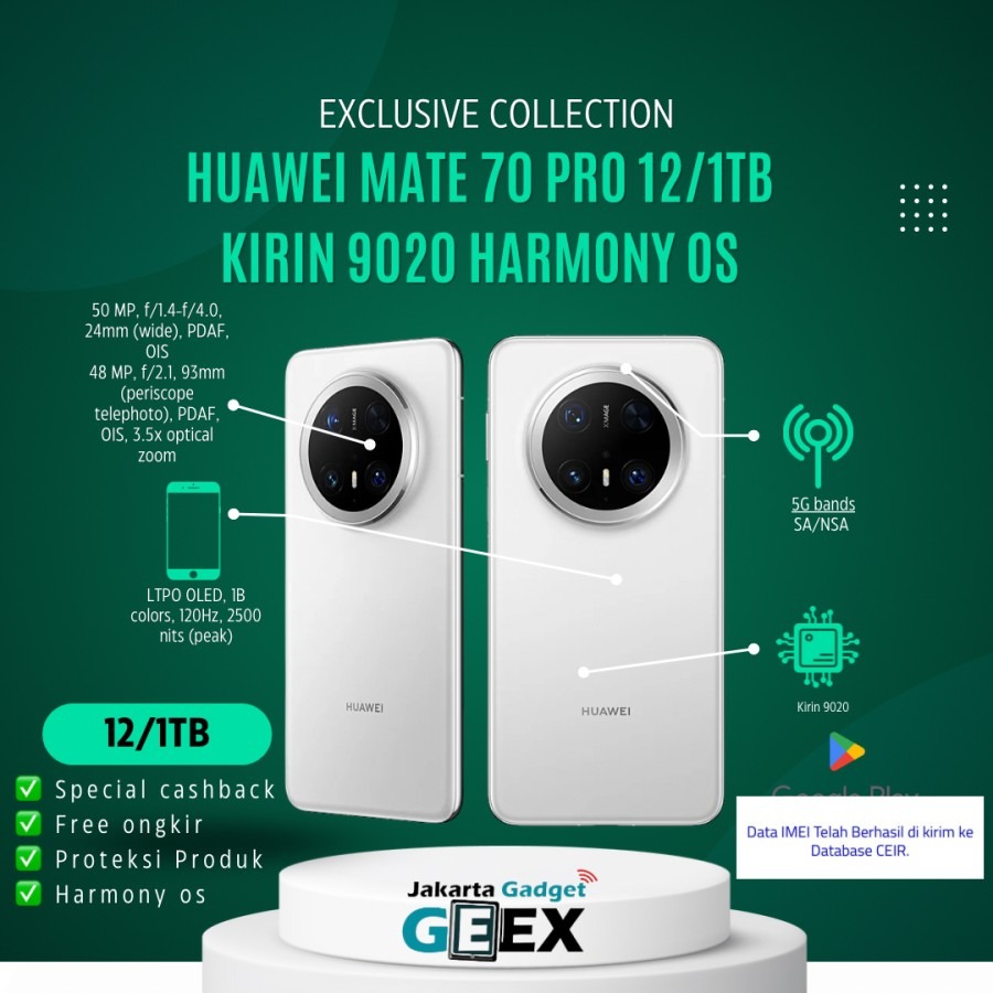 Huawei Mate 70 6.75" - 12+256/512Go/1To, Kirin 9020, Débloqué Google, HarmonyOS, Comme Neuf