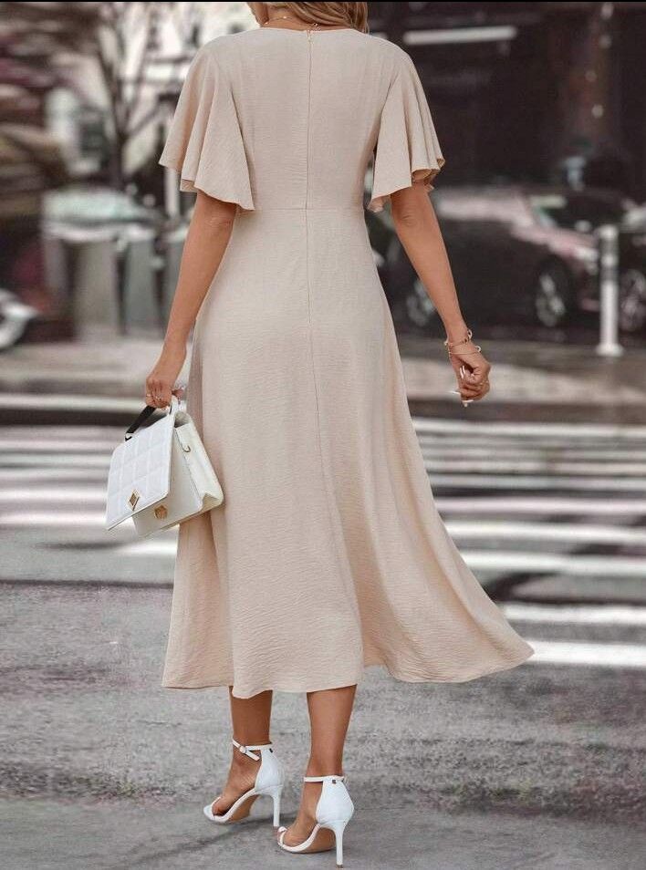 chinese dress ladies SHEIN Autumn Casual Contrast Woven Notched Wrap One Piece Sleeve Maxi Plus  Size Dresses