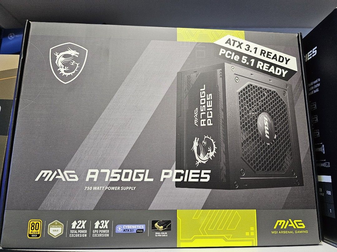 MSI MAG A750GL PCIE5 750W (Category: Desktops) located in Makati City. Submitted by kokokrunch21 (Listing ID 1340791151, Image 1). Description: 80 plus gold 750w. BRAND NEW 1WTY 7DAYS REPLACEMENT..