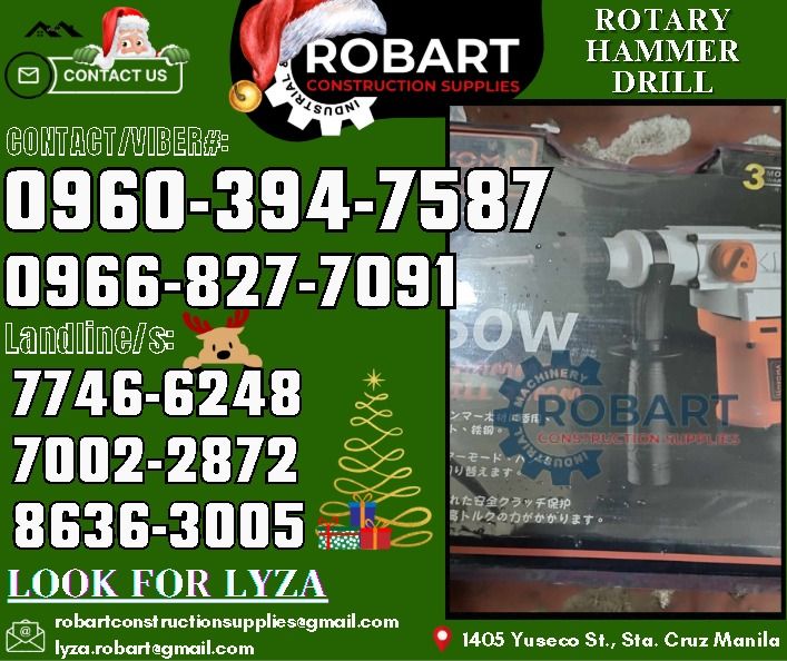 Rotary Hammer Drill (Category: Industrial Equipment) located in Manila. Submitted by lyzarobart11 (Listing ID 1340694958, Image 1). Description: Rotary Hammer Drill 1050watts Brand: Hoyoma 𝑹𝑶𝑩𝑨𝑹𝑻 𝑪𝑶𝑵𝑺𝑻𝑹𝑼𝑪𝑻𝑰𝑶𝑵 𝑺𝑼𝑷𝑷𝑳𝑰𝑬𝑺 𝒪𝒻𝒻𝒾𝒸𝑒 𝒜𝒹𝒹𝓇𝑒𝓈𝓈: 𝟣𝟦𝟢𝟧 𝒴𝓊𝓈𝑒𝒸𝑜 𝒮𝓉. 𝒮𝓉𝒶 𝒞𝓇𝓊𝓏 𝑀𝒶𝓃𝒾𝓁𝒶 ꜱᴇɴᴅ ᴜꜱ ᴍᴇꜱꜱᴀɢᴇ ꜰᴏʀ ɪɴQᴜɪʀɪᴇꜱ ‼️ ‼️ ɢʟᴏʙᴇ: (0966-827-7091) ꜱᴍʀᴛ - (0960-394-7587) ᴠɪʙʀ - (0960-394-7587) ʟᴀɴᴅʟɪɴᴇ: (8636