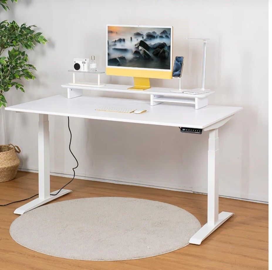 Study Table (Category: Tables & Sets) located in Singapore. Submitted by citivc (Listing ID 1340699149, Image 2). Description: • Height Range: 63.7 cm to 127 cm • Adjustment Speed: 43 mm/s (2nd Gen Dual Motor) • Max Desk Weight: Supports up to 130 kg • Controller: 4 programmable memory buttons • Anti-Collision: Enhanced anti-collision system for safety • Noise Level: Operates at <50 decibels for quiet adjustments • Stability: 3-column leg frame f