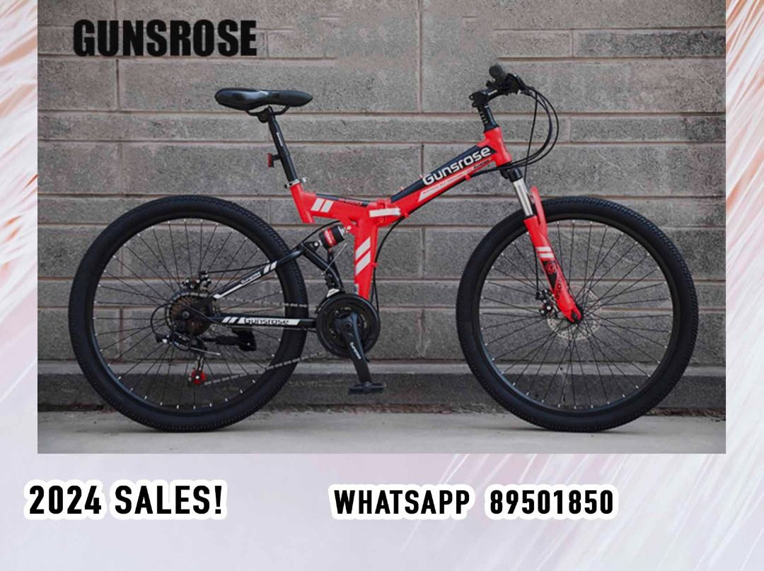 26 inch 21 Speeds Gunsrose Red Foldable Bike Foldie Full Suspension Mountain Bike MTB 26 27.5