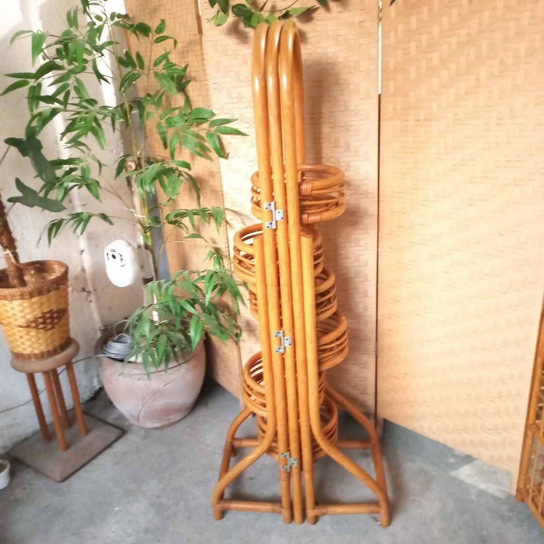 Tall Arc rattan plant rack holder stand divider partition shelf screen ...