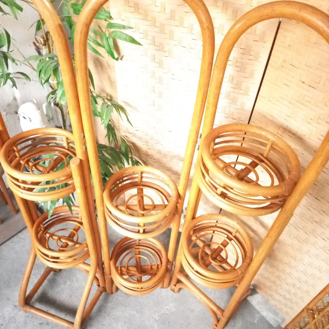 Arc rattan plant rack holder stand divider partition shelf screen boho ...