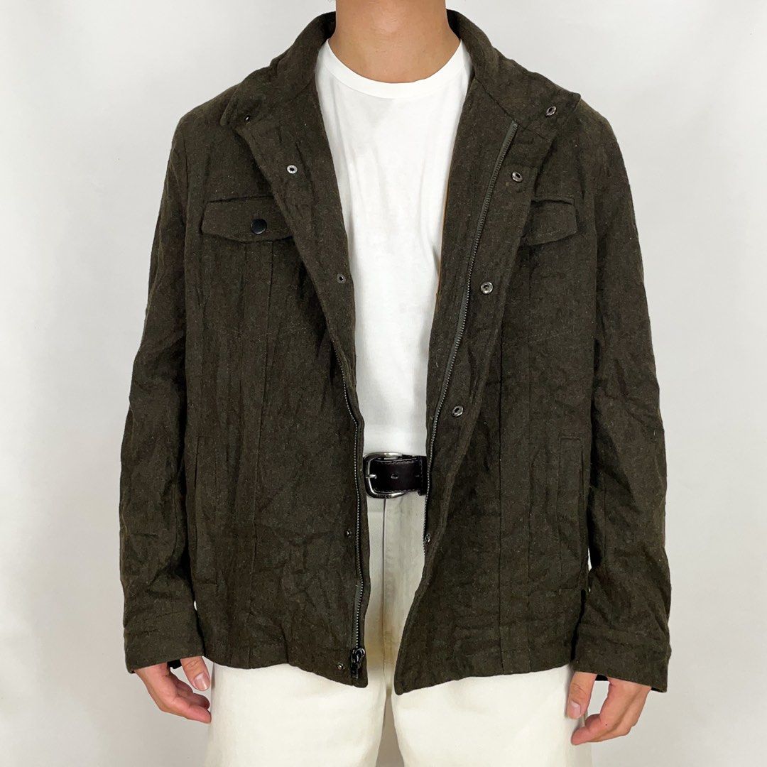 90s Kenneth Cole Lined Wool Blend Heavy Jacket Military Green