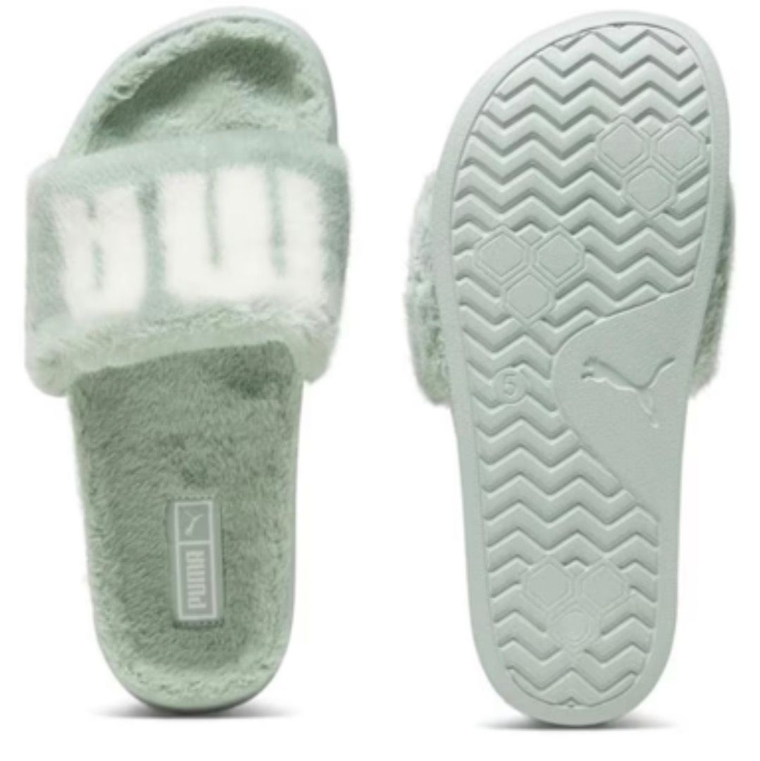 Authentic Puma Leadcat 2.0 Fuzz Fur Slides Sandals in Pastel Green