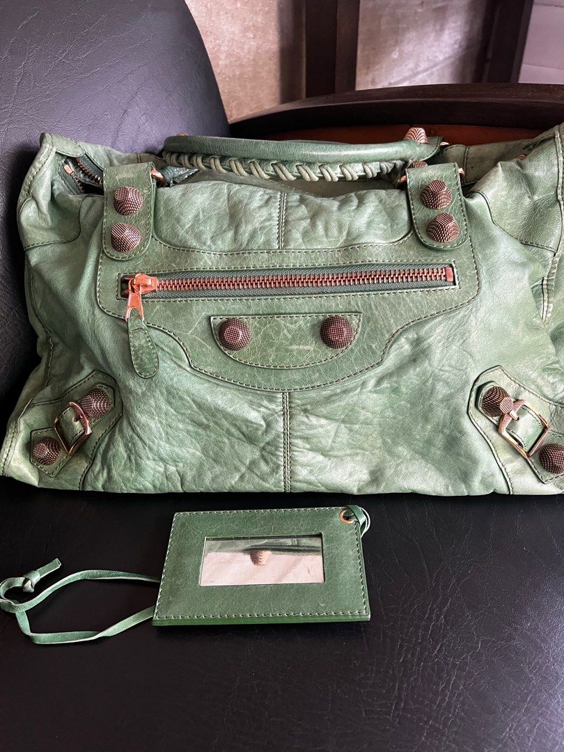 Balenciaga Large Motorcycle with Rose Gold Hardware in Olive Green